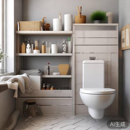 厕所收纳妙招:壁挂马桶+储物架