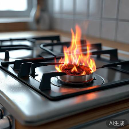 燃烧器孔堵塞,火焰变红。