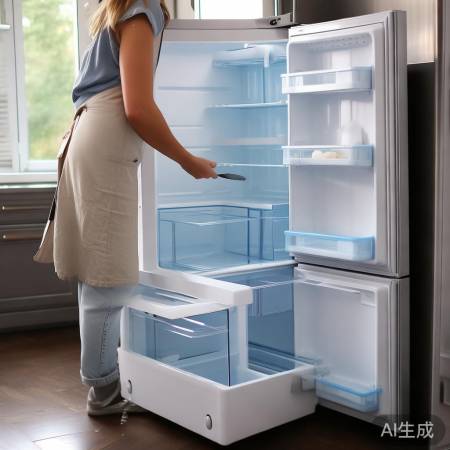 清洗冰箱内:拆搁板,清残渣