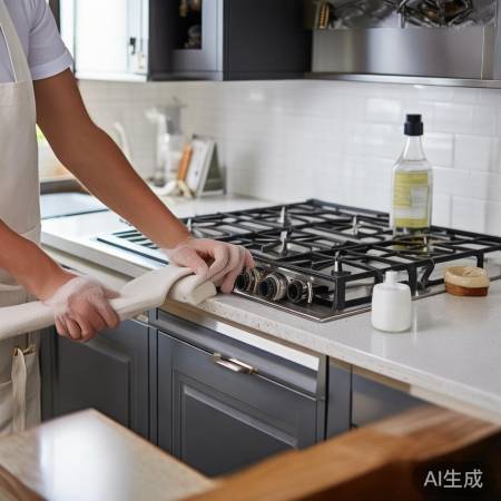 清洁抽油烟机外壳，湿抹布擦拭，