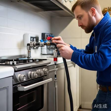 燃气软管连接,确保密封防泄漏。