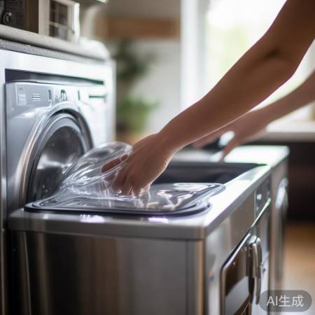 “洗衣机盖开，小心操作。”