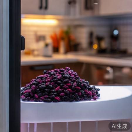“黑枸杞储藏,慎开关冰箱。”