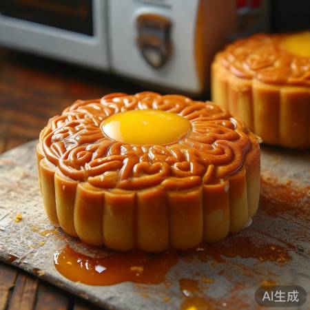 微波炉加热,月饼流心再现。