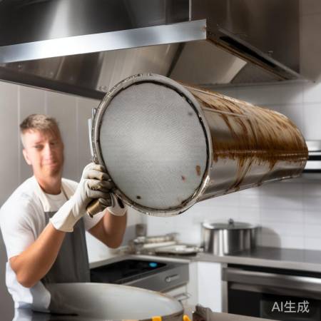 拆除油烟机过滤网,吸附油烟的关