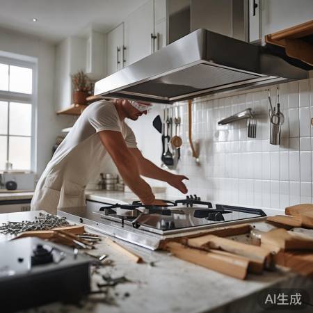 拆卸油烟机,螺丝分类收好。