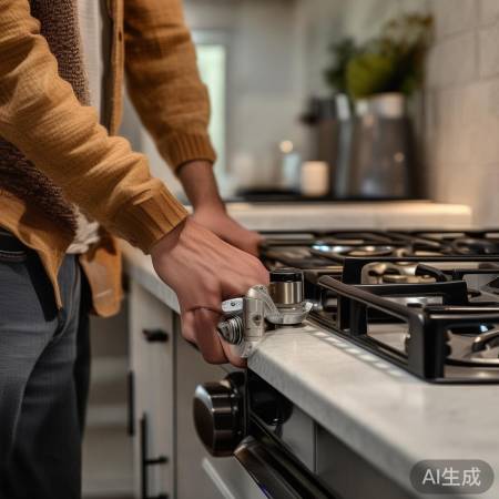 “检查燃气阀,关闭开关按手柄。