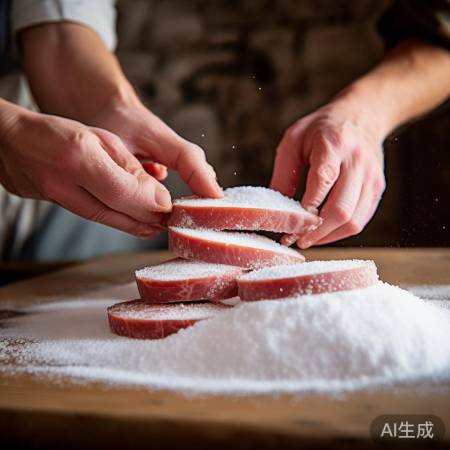 用盐按摩香肠肉，抗菌保质。