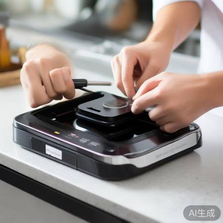 装电池盖,拧紧螺丝,开启灶具。