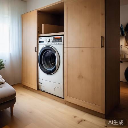 小客厅洗衣机嵌入家具,省空间又