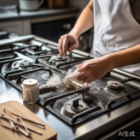 清理燃气灶盖板,除异物。